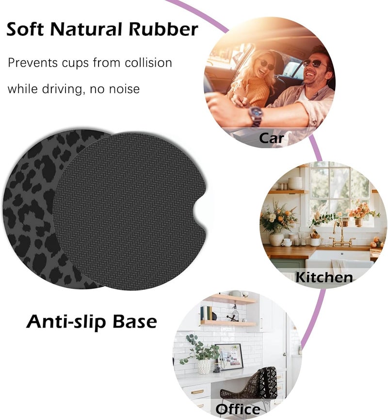 KARREAL 2 Pcs Car Cup Coasters, Black Leopard Print Universal Non-Slip Rubber Car Coasters for Cup Holders 2.75 inch, Car Interior Accessories for Women - Image 5
